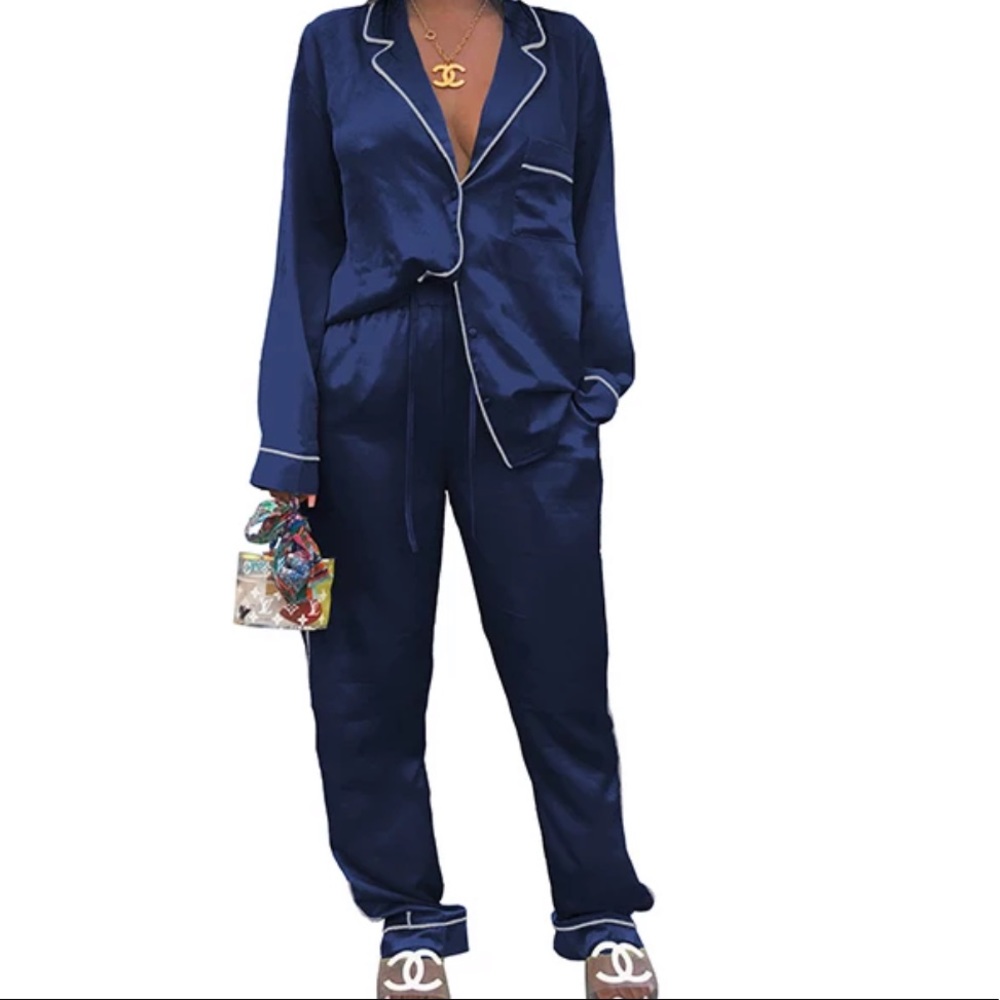Navy Satin pajama set